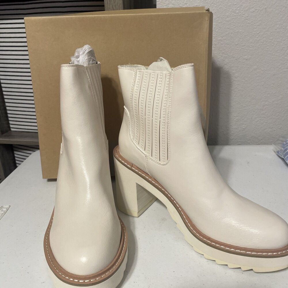 MI IM Women's Ivory Faux Leather Jessica Boots Shoes Size 8.5 NEW 3.5”. Heel
